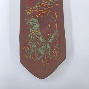 Vintage Arco Brown Hunting Dog Duck Print Silk Necktie Men's Fashion Accessory‎